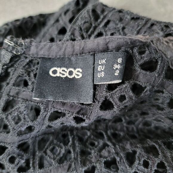 ASOS Womens Black Lace Drop Waist Long Sleeve Lined Shift Dress Size 2 - Picture 4 of 10